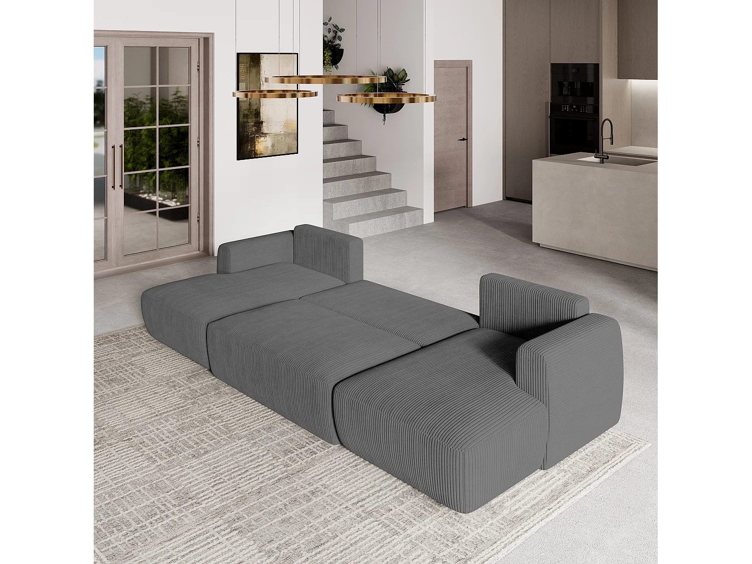 Canapé d'angle SENTUM Gris en velours côtelé avec fonction de couchage