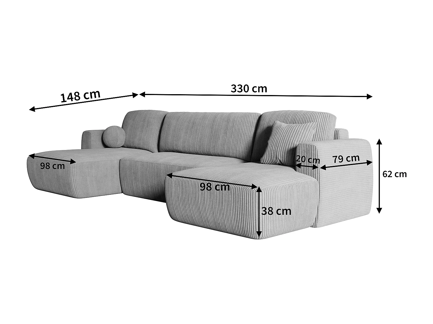 Canapé d'angle SENTUM Gris en velours côtelé avec fonction de couchage