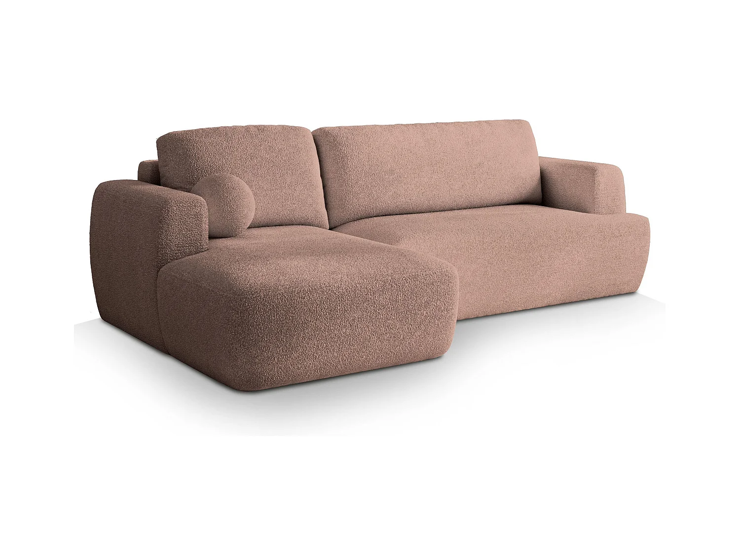 Canapé d'angle SENTI Rose poudré en bouclé avec fonction de couchage