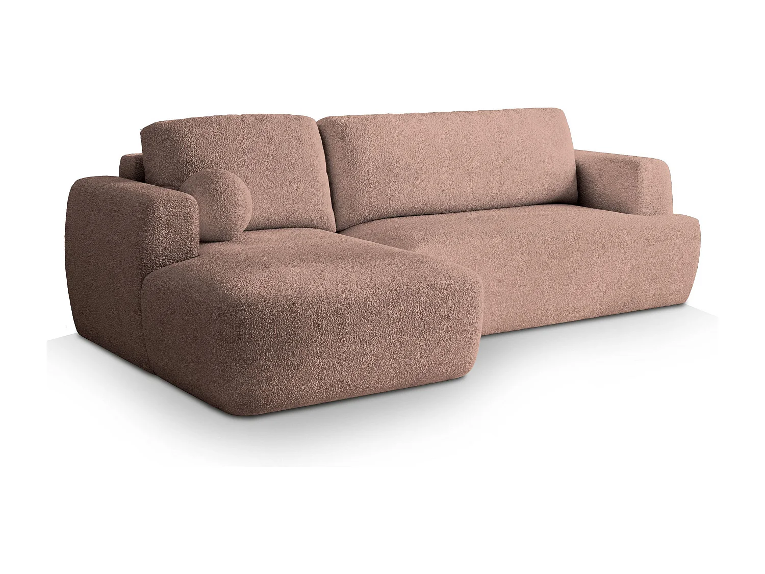 Canapé d'angle SENTI Rose poudré en bouclé avec fonction de couchage