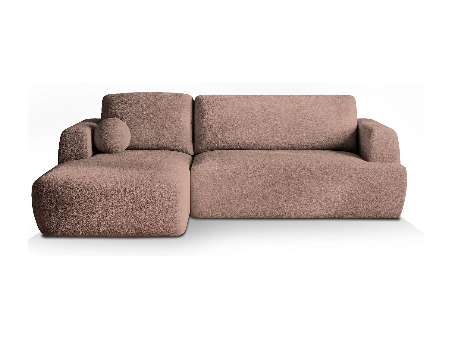 Canapé d'angle SENTI Rose poudré en bouclé avec fonction de couchage