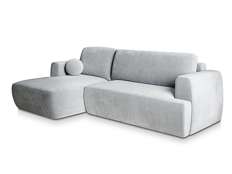 Canapé d'angle SENTI Gris clair en peluche avec fonction de couchage