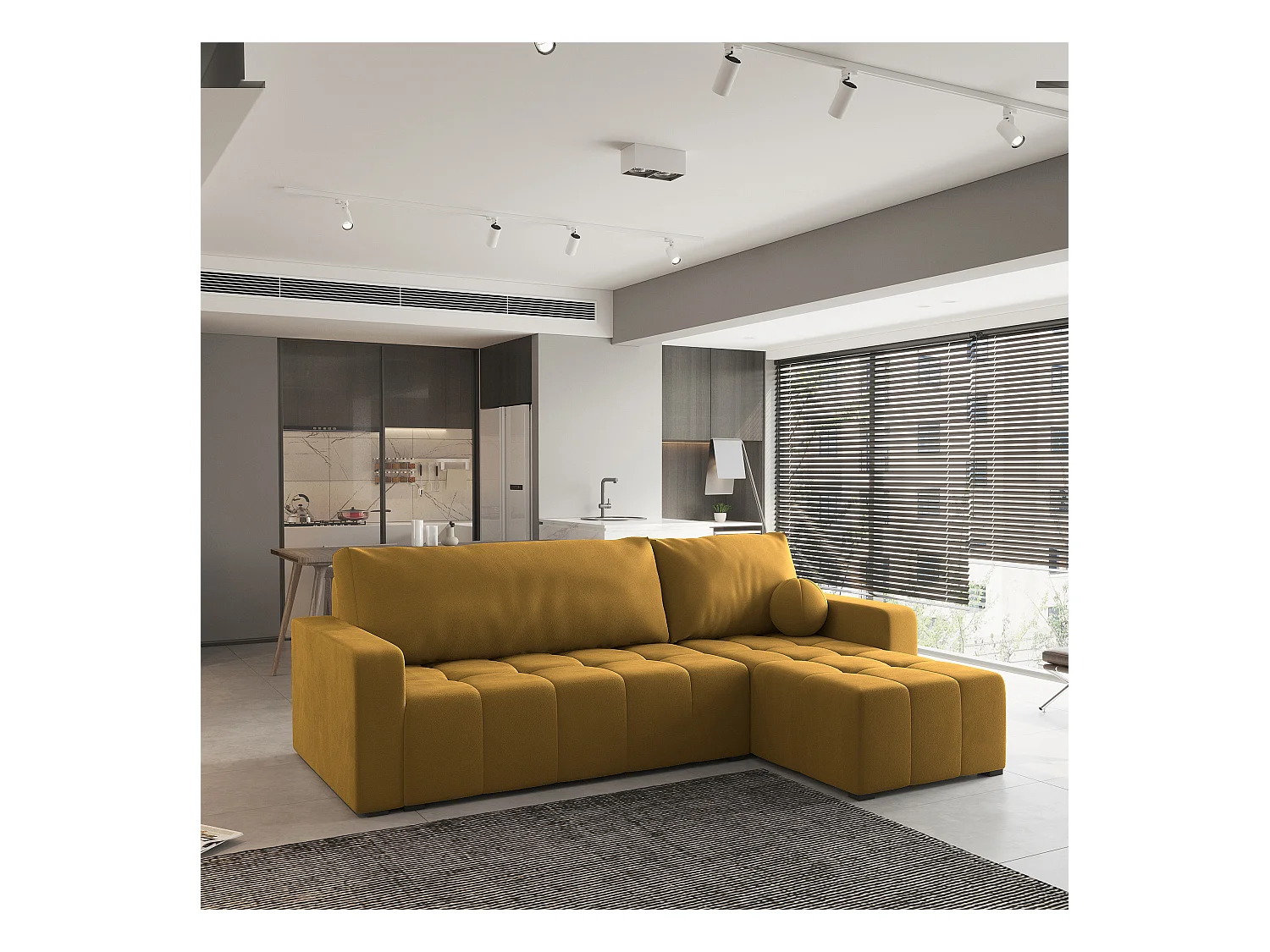 Canapé d'angle VOLIRA Jaune en peluche avec fonction de couchage