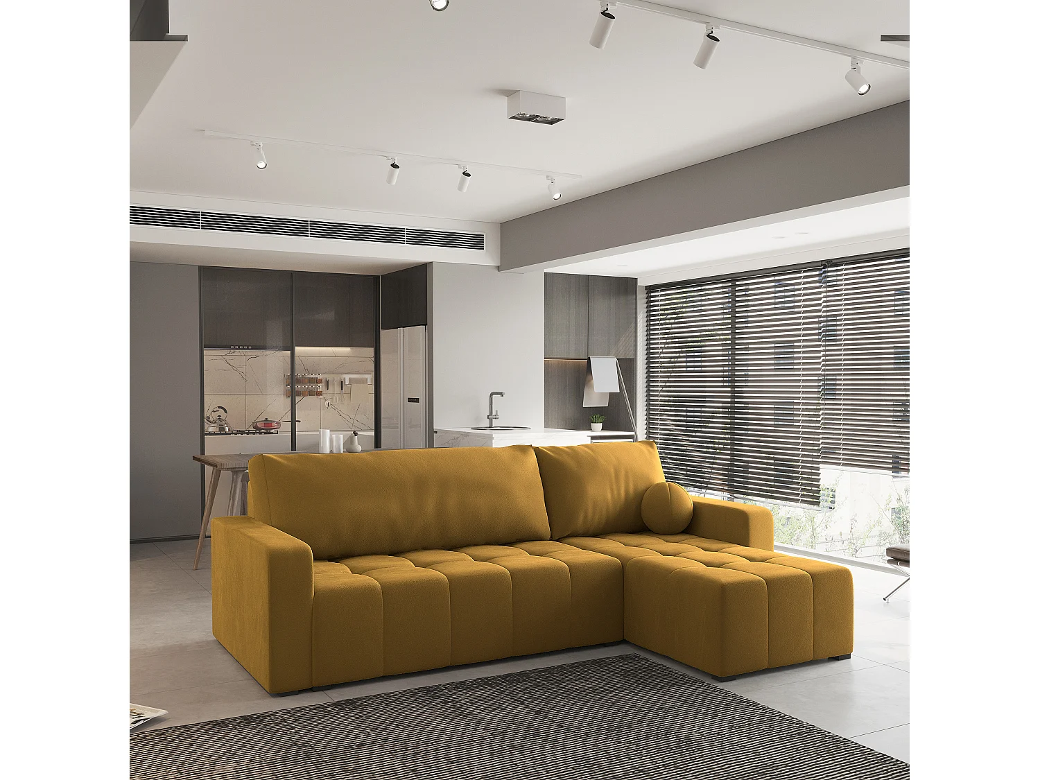 Canapé d'angle VOLIRA Jaune en peluche avec fonction de couchage