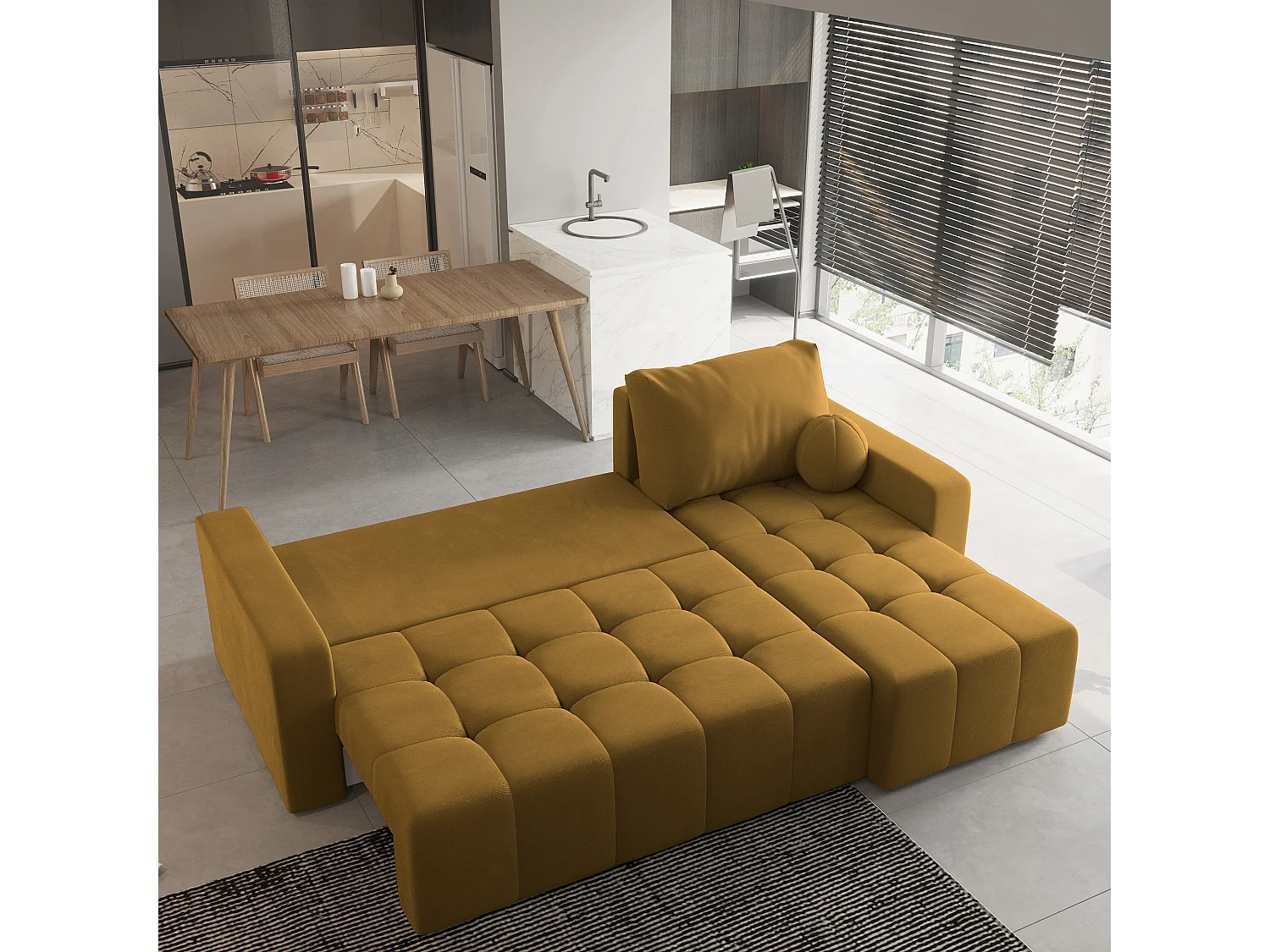 Canapé d'angle VOLIRA Jaune en peluche avec fonction de couchage
