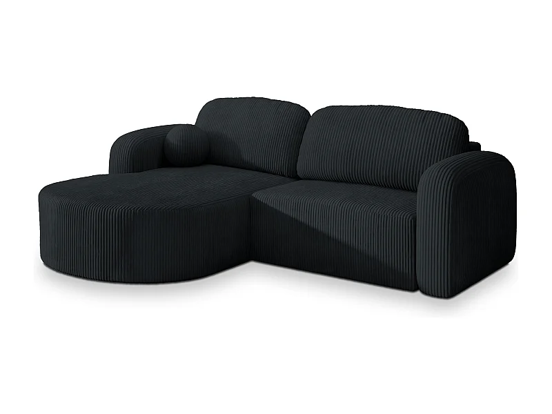 Canapé d'angle AMILIA Noir en velours côtelé avec fonction de couchage