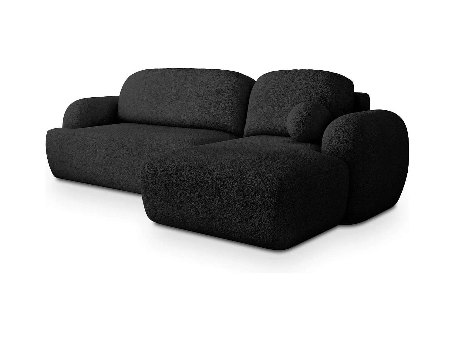 Canapé d'angle MODENZA Noir en bouclé avec fonction de couchage