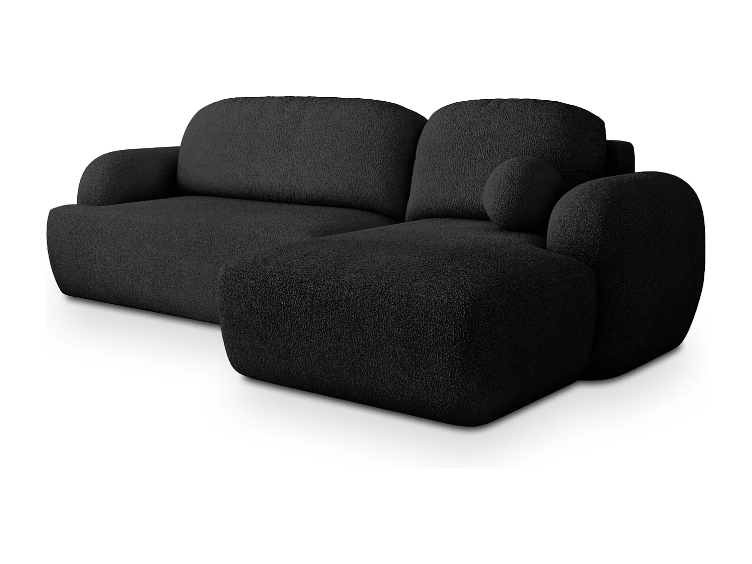 Canapé d'angle MODENZA Noir en bouclé avec fonction de couchage