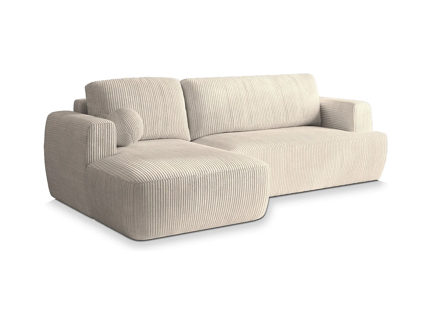 Canapé d'angle SENTI Crème en velours côtelé avec fonction de couchage