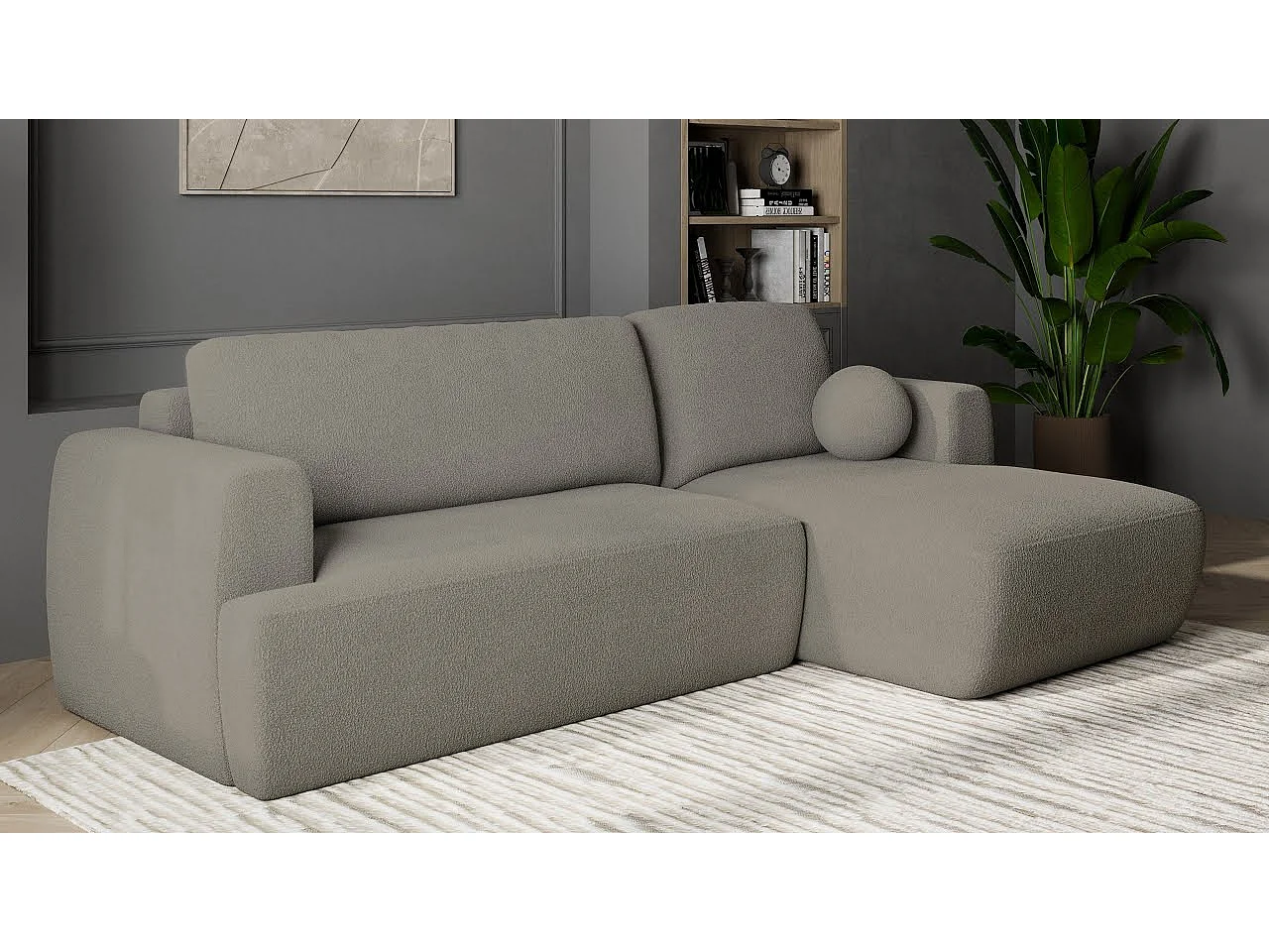 Canapé d'angle SENTI Crème en velours côtelé avec fonction de couchage