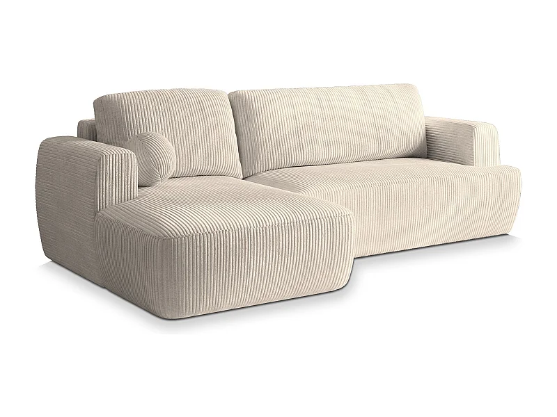 Canapé d'angle SENTI Crème en velours côtelé avec fonction de couchage