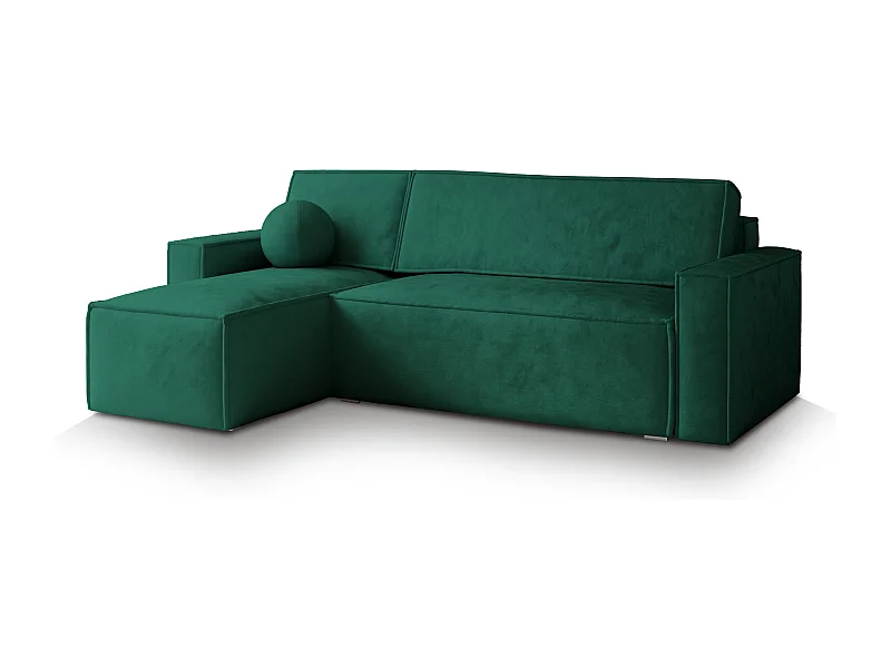 Canapé d'angle RAVELO Vert Sapin en velours avec fonction de couchage