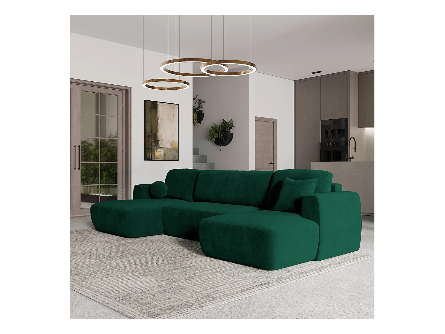 Canapé d'angle SENTUM Vert Sapin en peluche avec fonction de couchage
