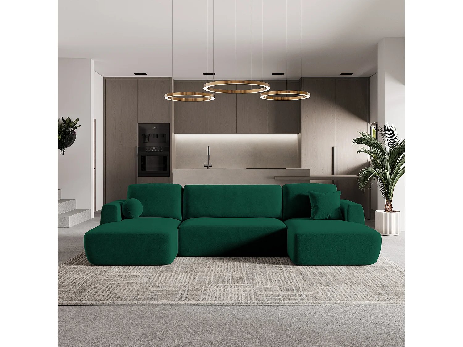 Canapé d'angle SENTUM Vert Sapin en peluche avec fonction de couchage