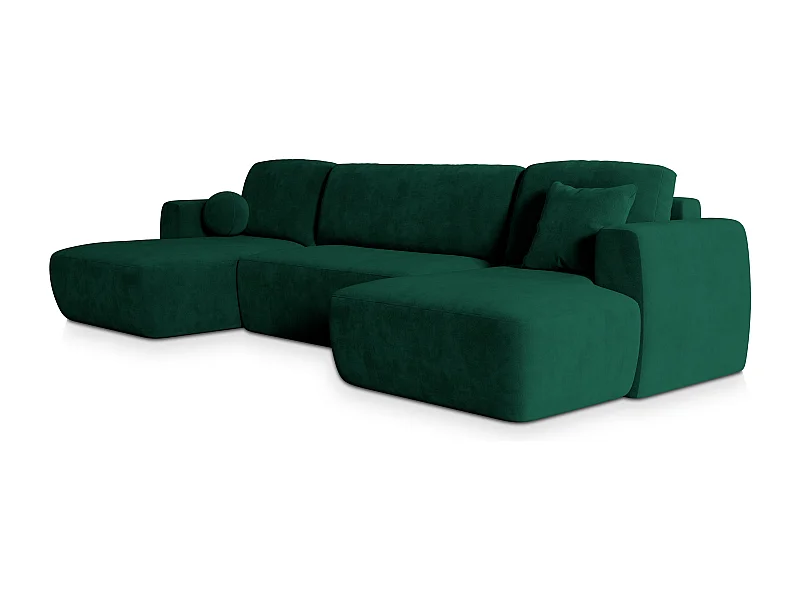Canapé d'angle SENTUM Vert Sapin en peluche avec fonction de couchage