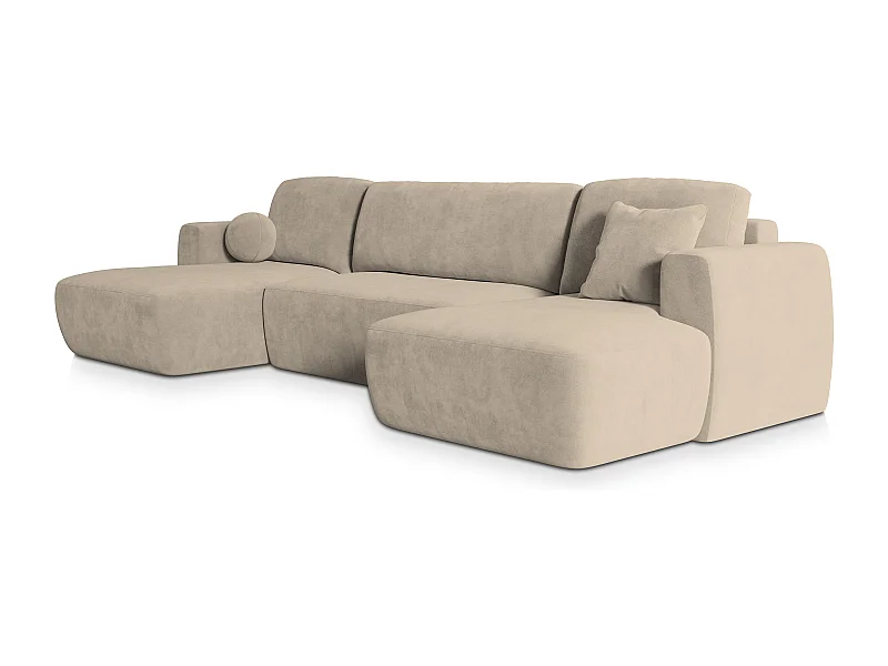 Canapé d'angle SENTUM Beige en peluche avec fonction de couchage