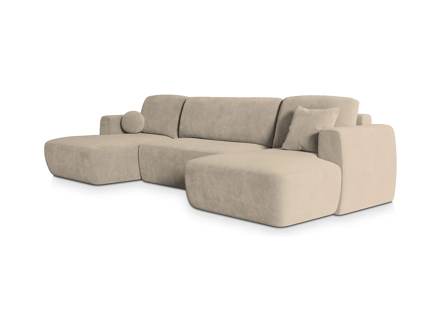 Canapé d'angle SENTUM Beige en peluche avec fonction de couchage