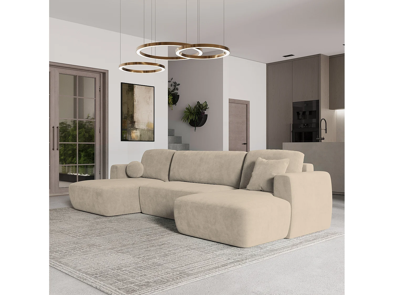 Canapé d'angle SENTUM Beige en peluche avec fonction de couchage