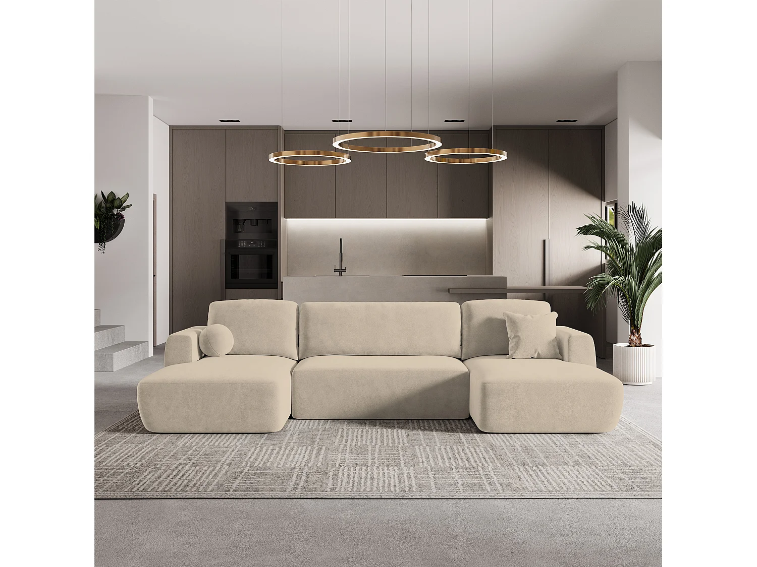 Canapé d'angle SENTUM Beige en peluche avec fonction de couchage