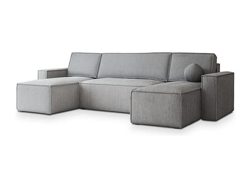 Canapé d'angle PESANO Gris clair en velours côtelé avec fonction de couchage