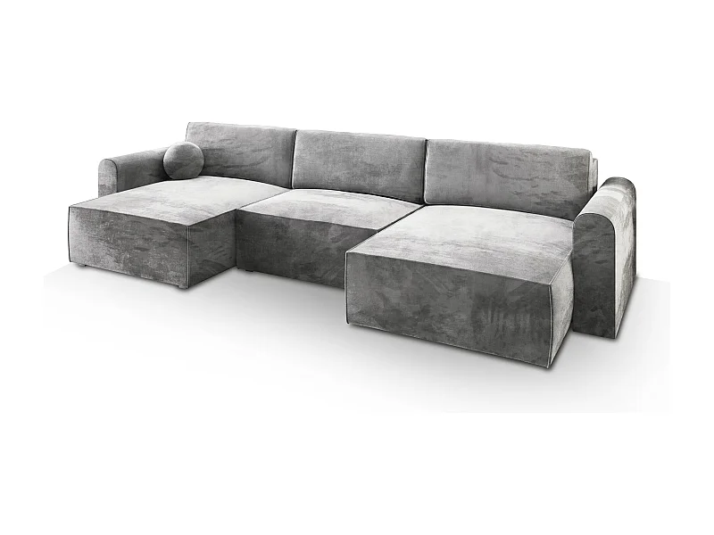 Canapé d'angle FENTO Gris clair en velours avec fonction de couchage