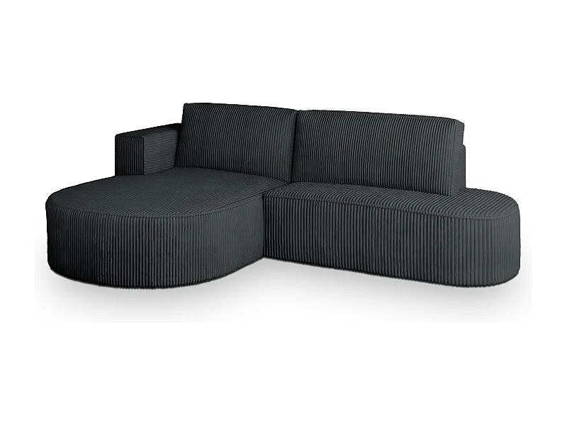 Canapé d'angle CORTIO Gris anthracite en velours côtelé avec fonction de couchage