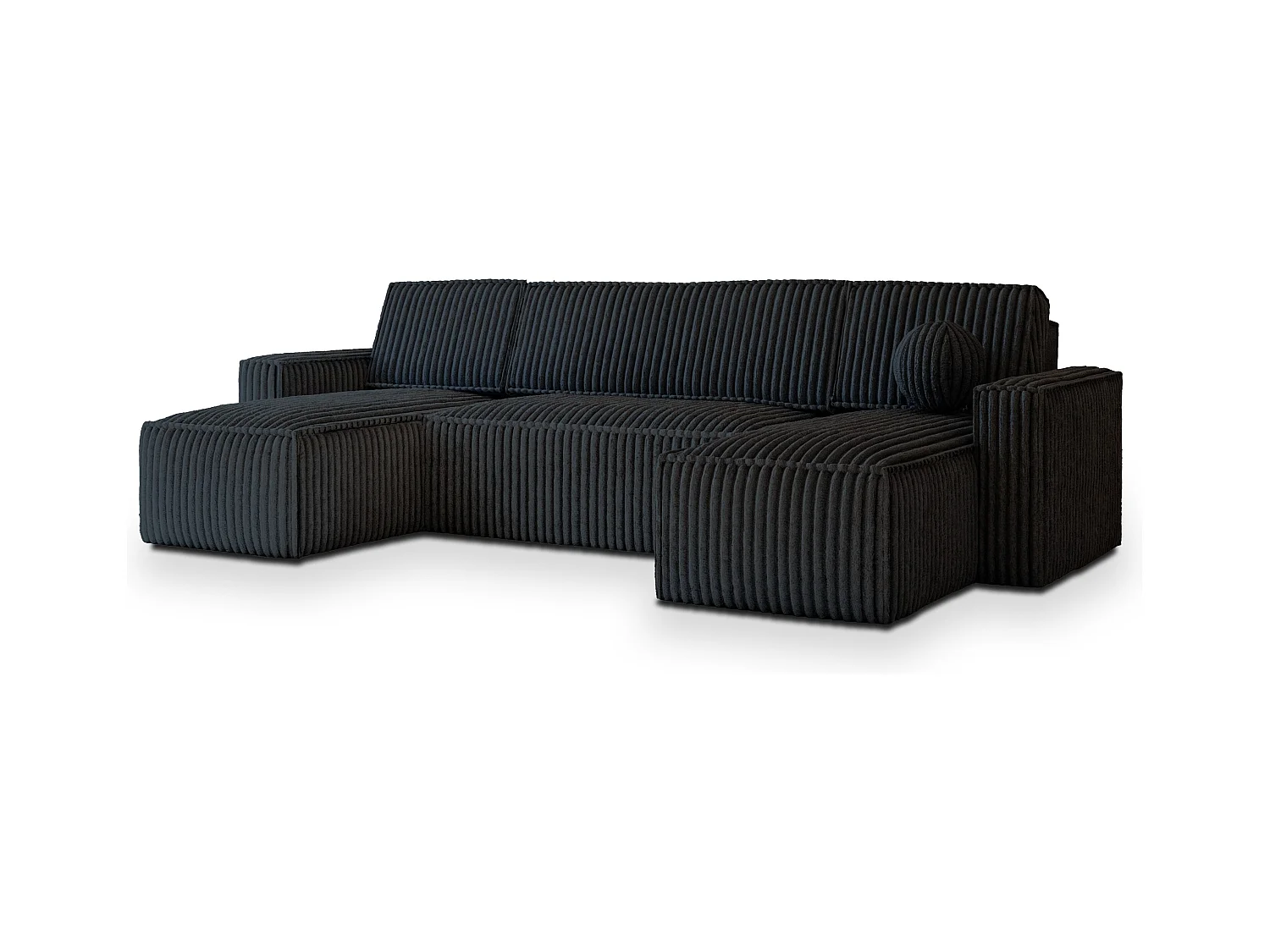 Canapé d'angle PESANO Noir en velours côtelé avec fonction de couchage