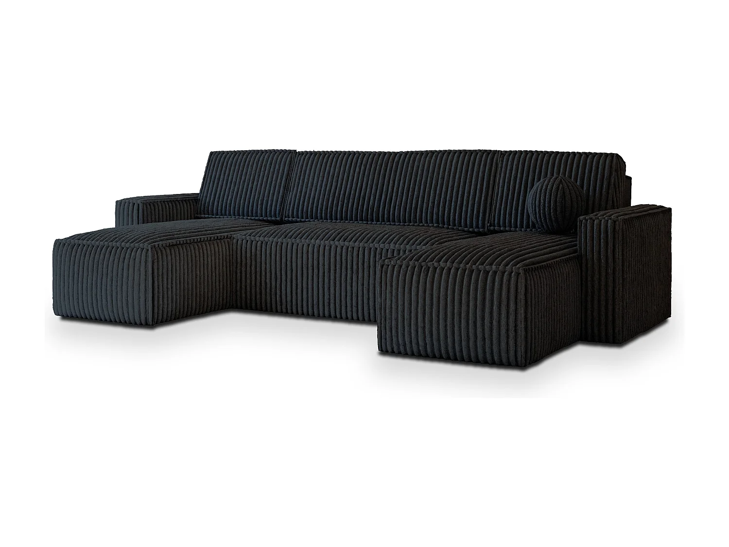 Canapé d'angle PESANO Noir en velours côtelé avec fonction de couchage