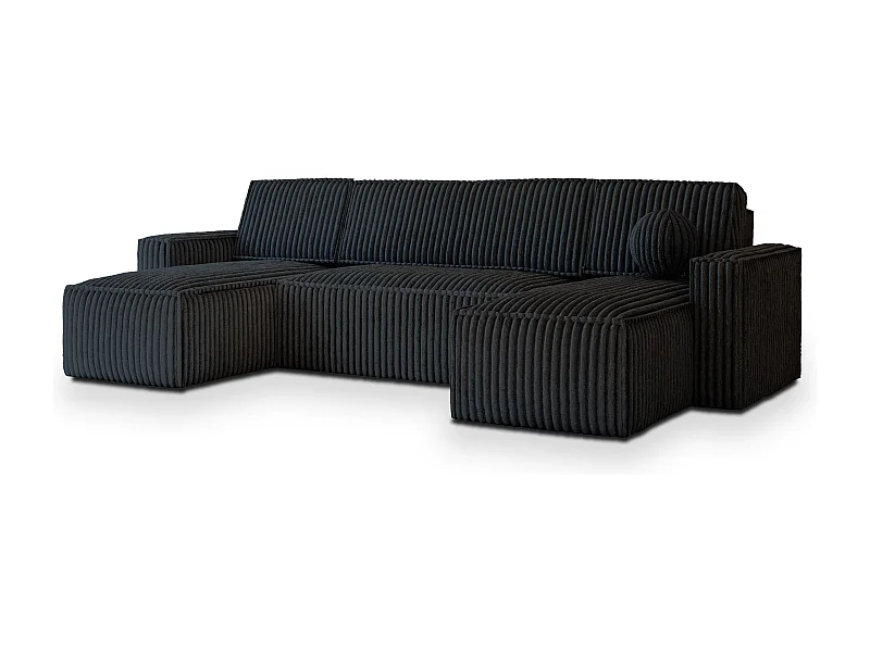 Canapé d'angle PESANO Noir en velours côtelé avec fonction de couchage