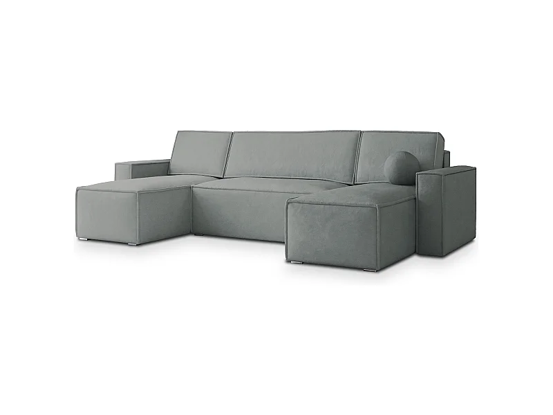 Canapé d'angle PESANO Gris en velours avec fonction de couchage