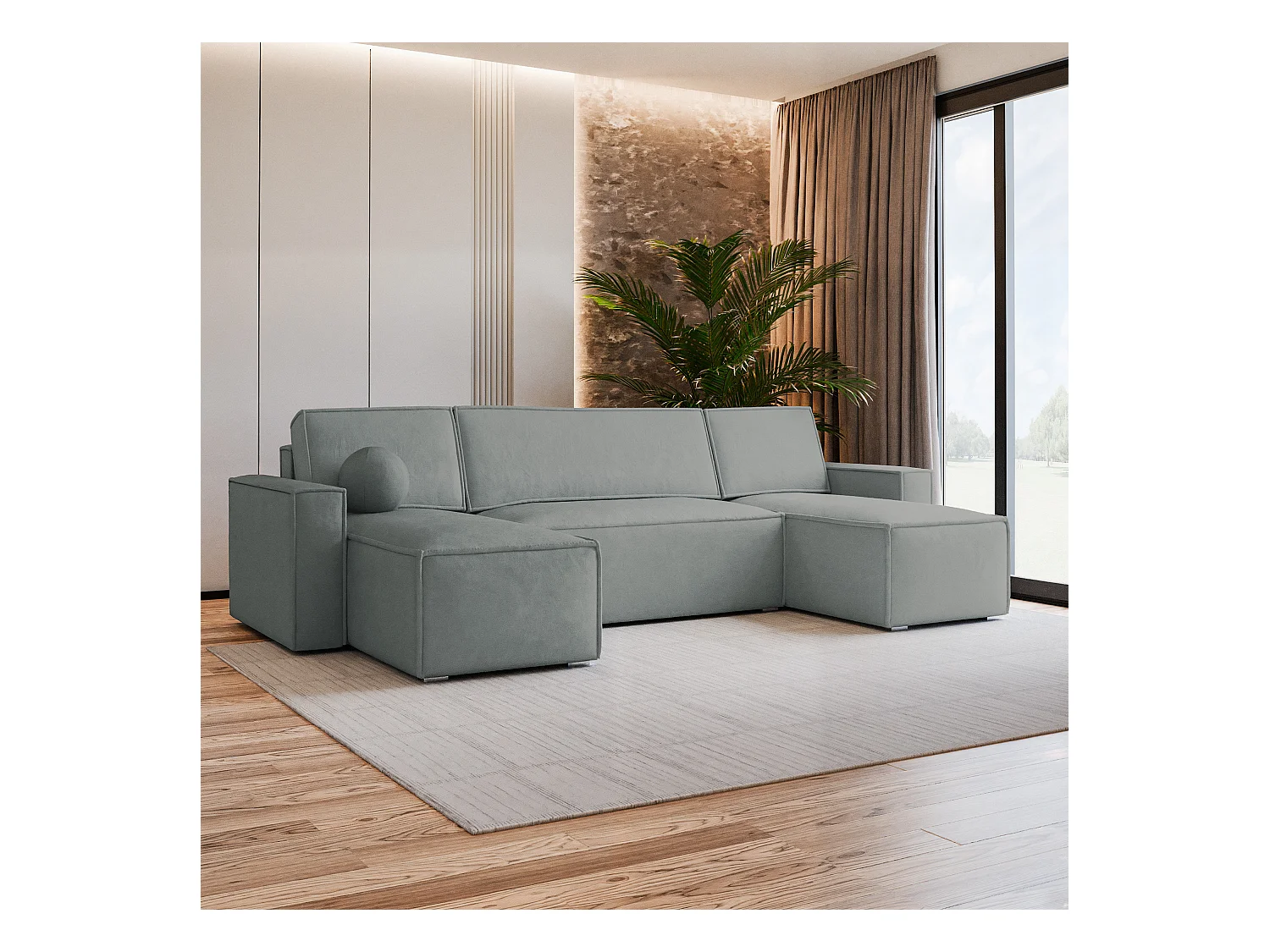 Canapé d'angle PESANO Gris en velours avec fonction de couchage