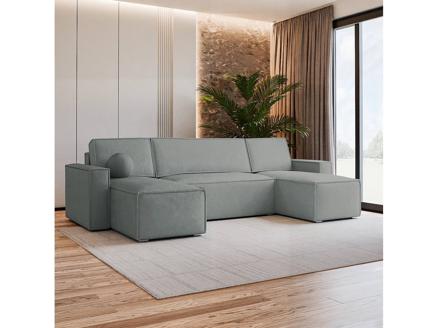 Canapé d'angle PESANO Gris en velours avec fonction de couchage