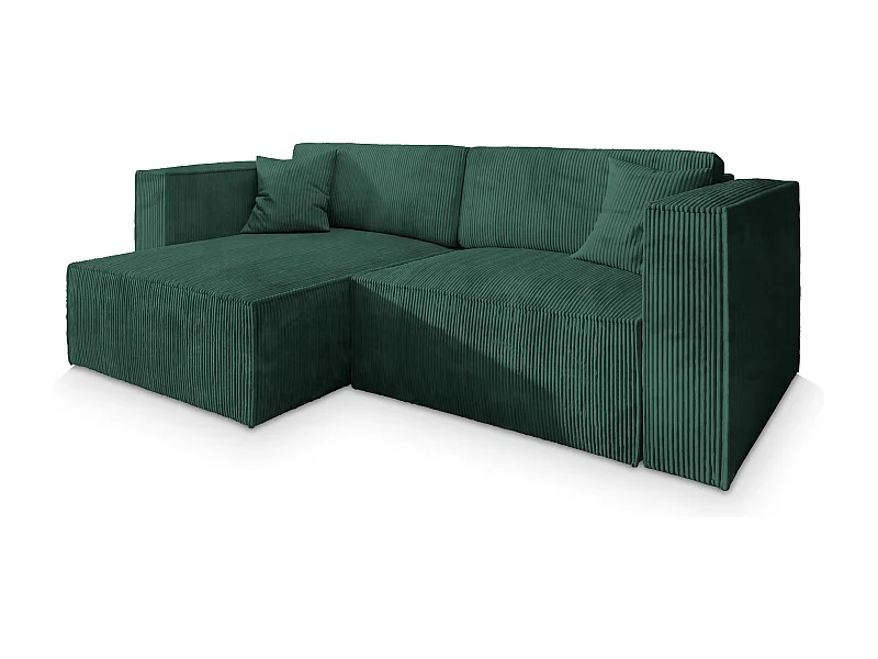 Canapé d'angle NERIO Vert Sapin en velours côtelé avec fonction de couchage