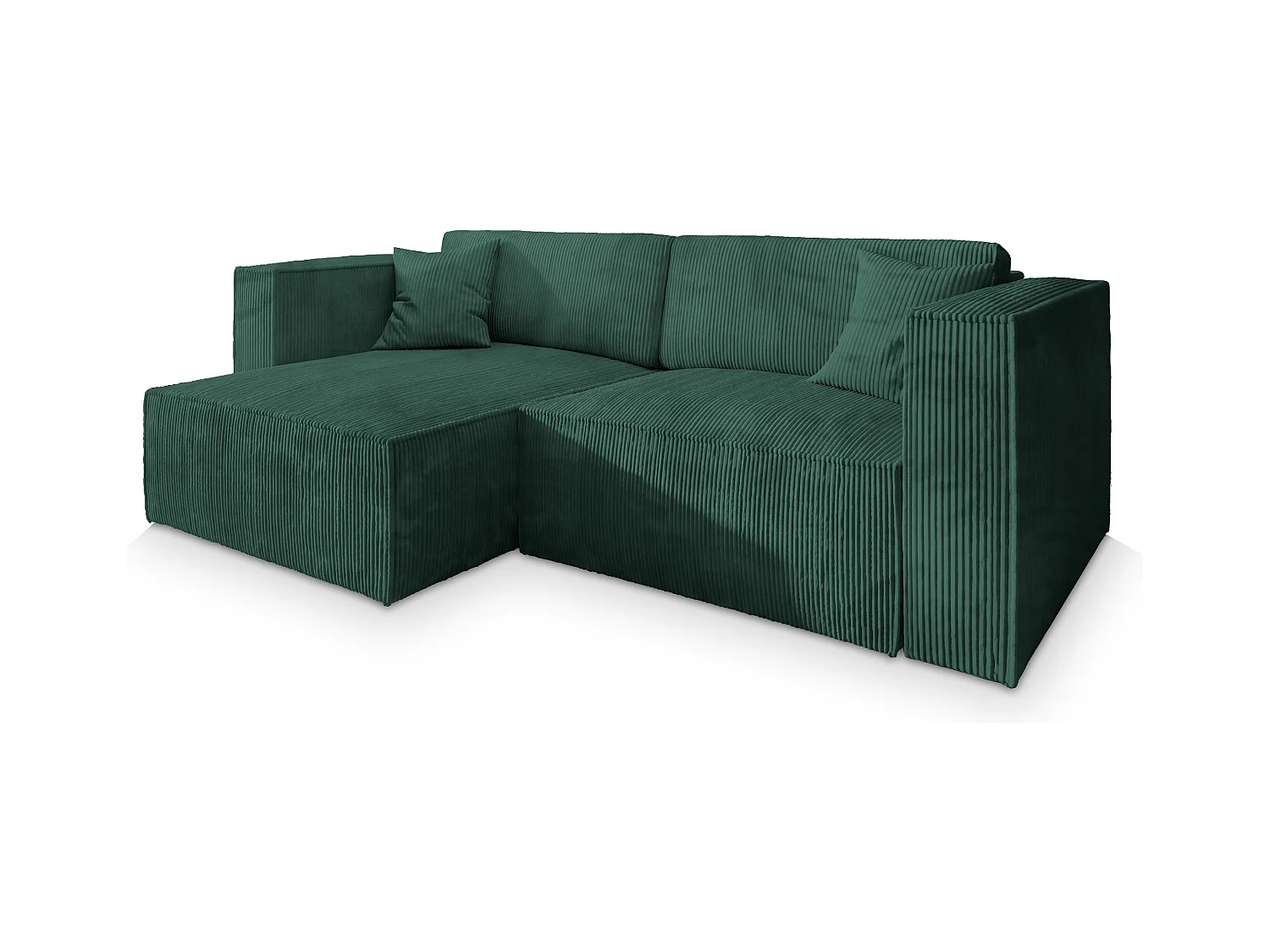 Canapé d'angle NERIO Vert Sapin en velours côtelé avec fonction de couchage