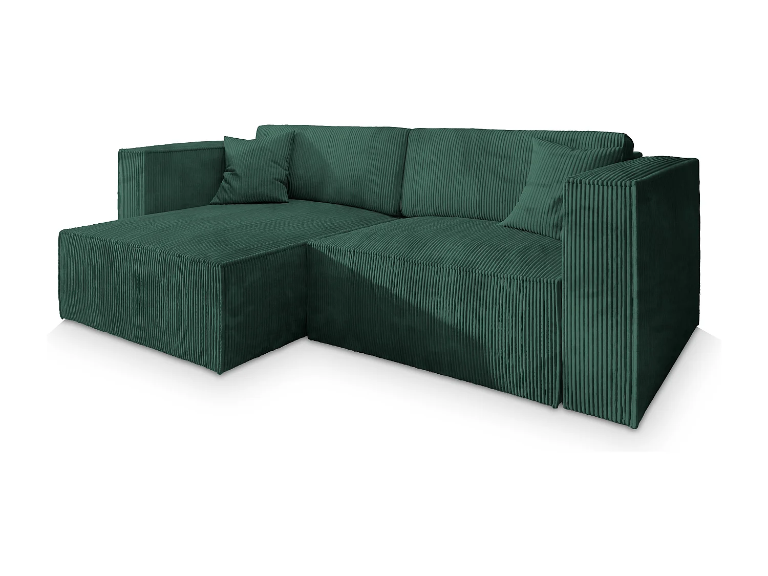 Canapé d'angle NERIO Vert Sapin en velours côtelé avec fonction de couchage