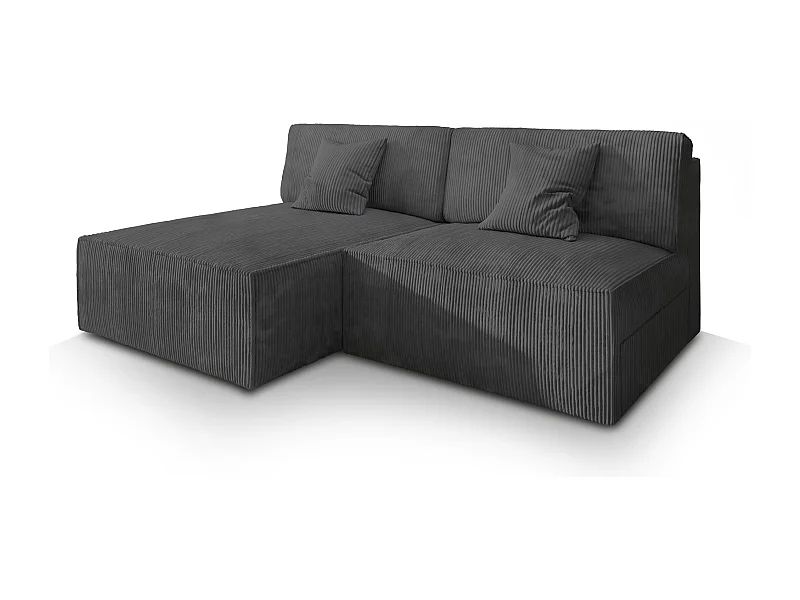 Canapé d'angle FIORO Gris anthracite en velours côtelé avec fonction de couchage