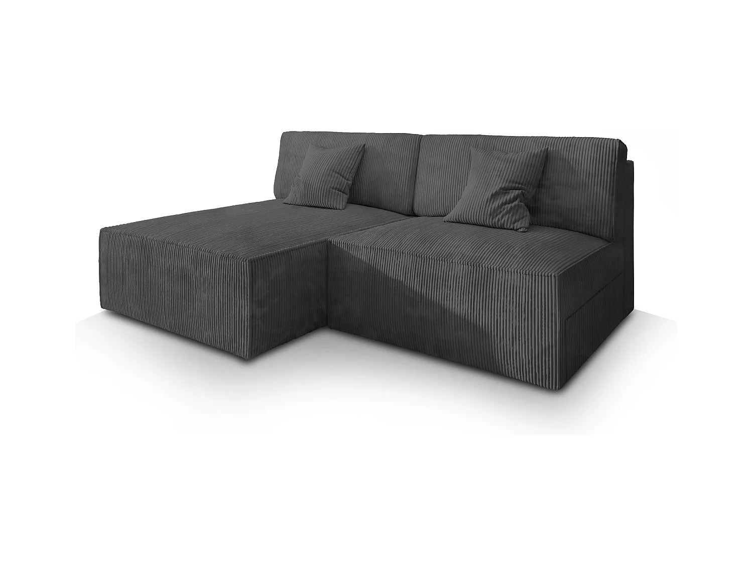 Canapé d'angle FIORO Gris anthracite en velours côtelé avec fonction de couchage