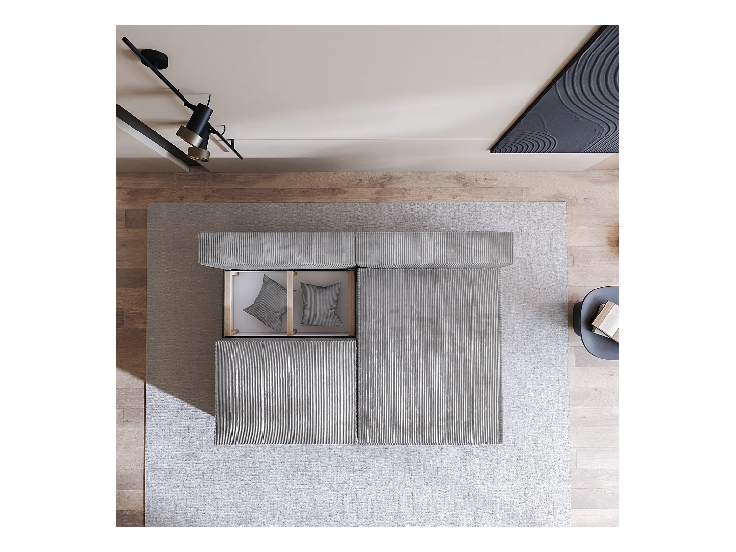 Canapé d'angle FIORO Gris anthracite en velours côtelé avec fonction de couchage