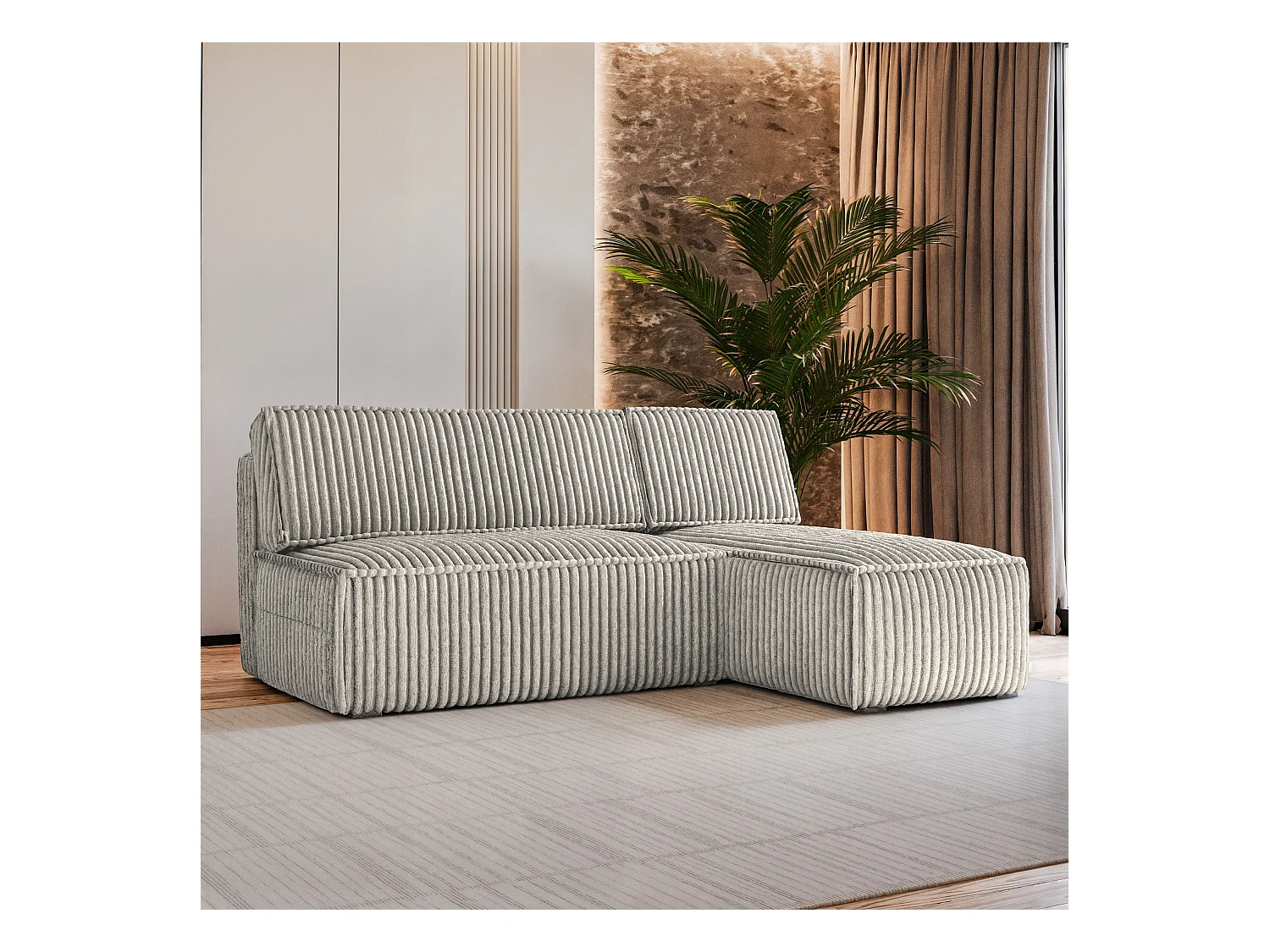 Canapé d'angle BRISO Gris clair en velours côtelé avec fonction de couchage