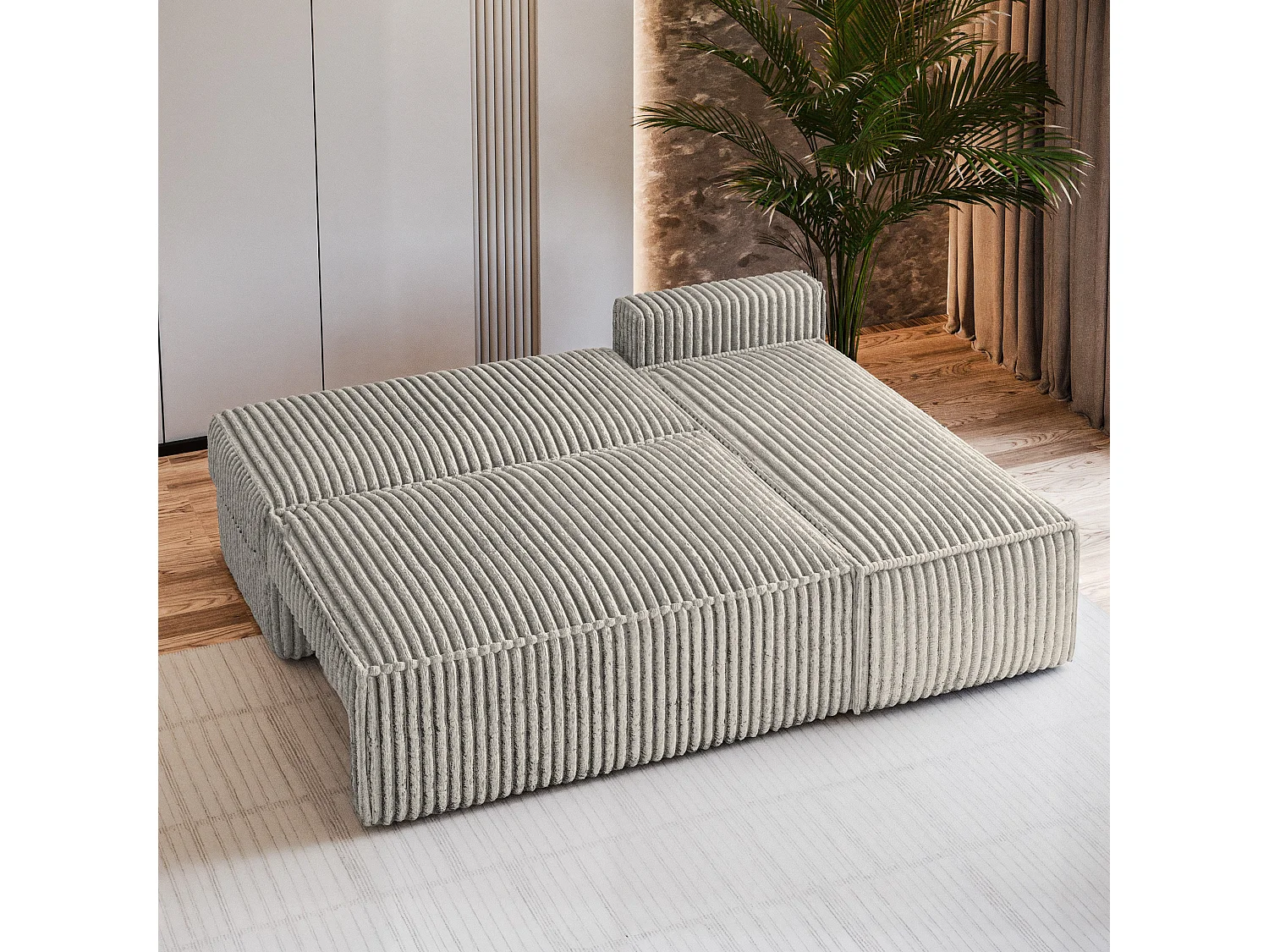 Canapé d'angle BRISO Gris clair en velours côtelé avec fonction de couchage