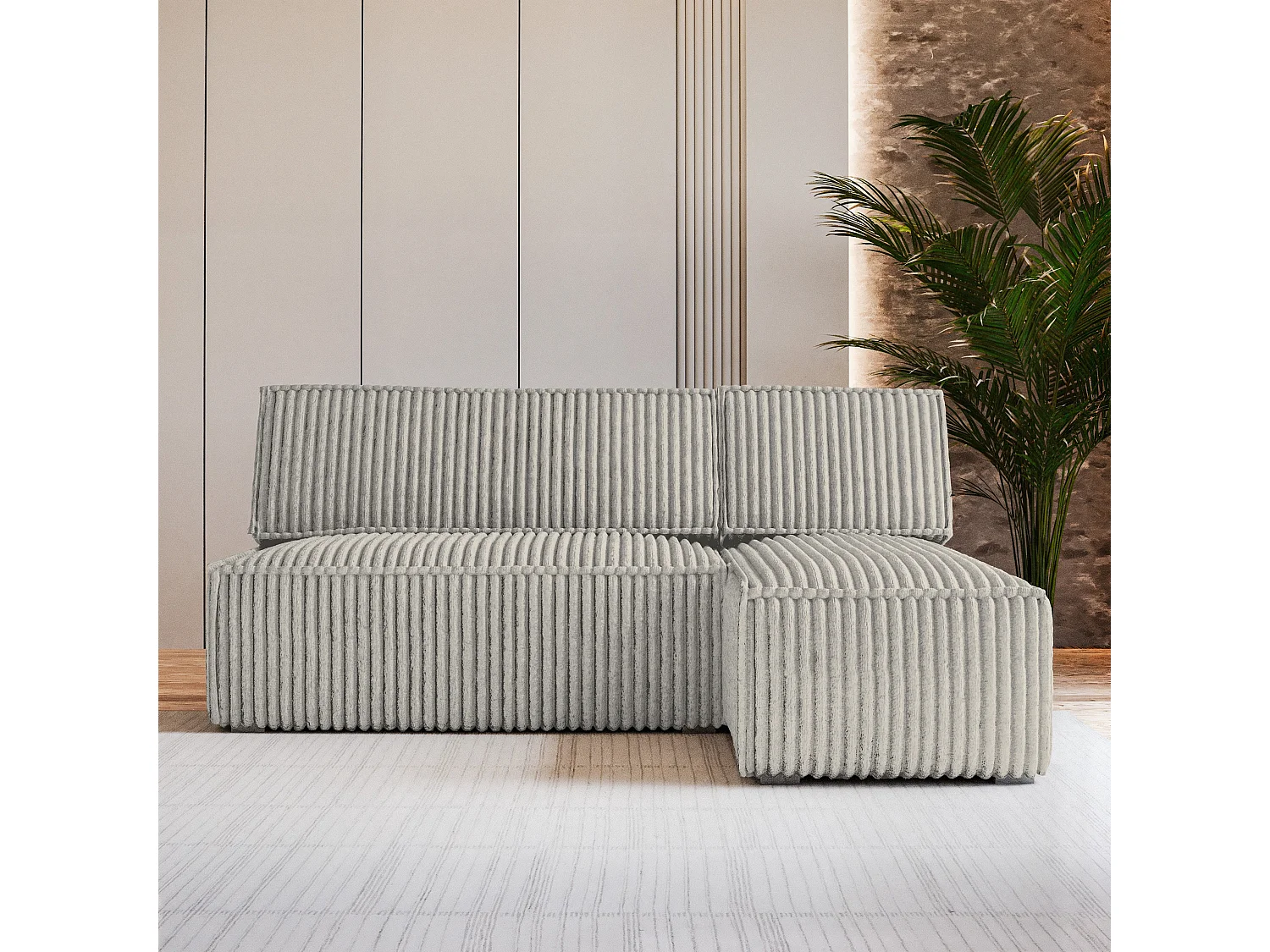 Canapé d'angle BRISO Gris clair en velours côtelé avec fonction de couchage