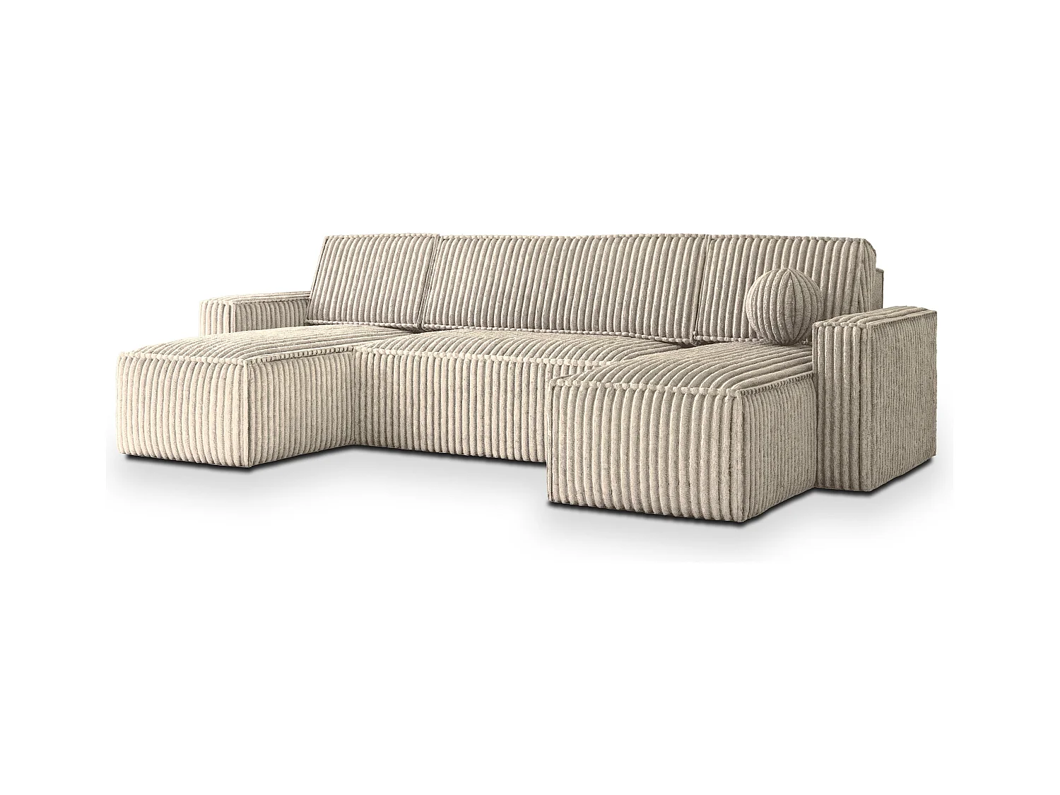 Canapé d'angle PESANO Crème en velours côtelé avec fonction de couchage