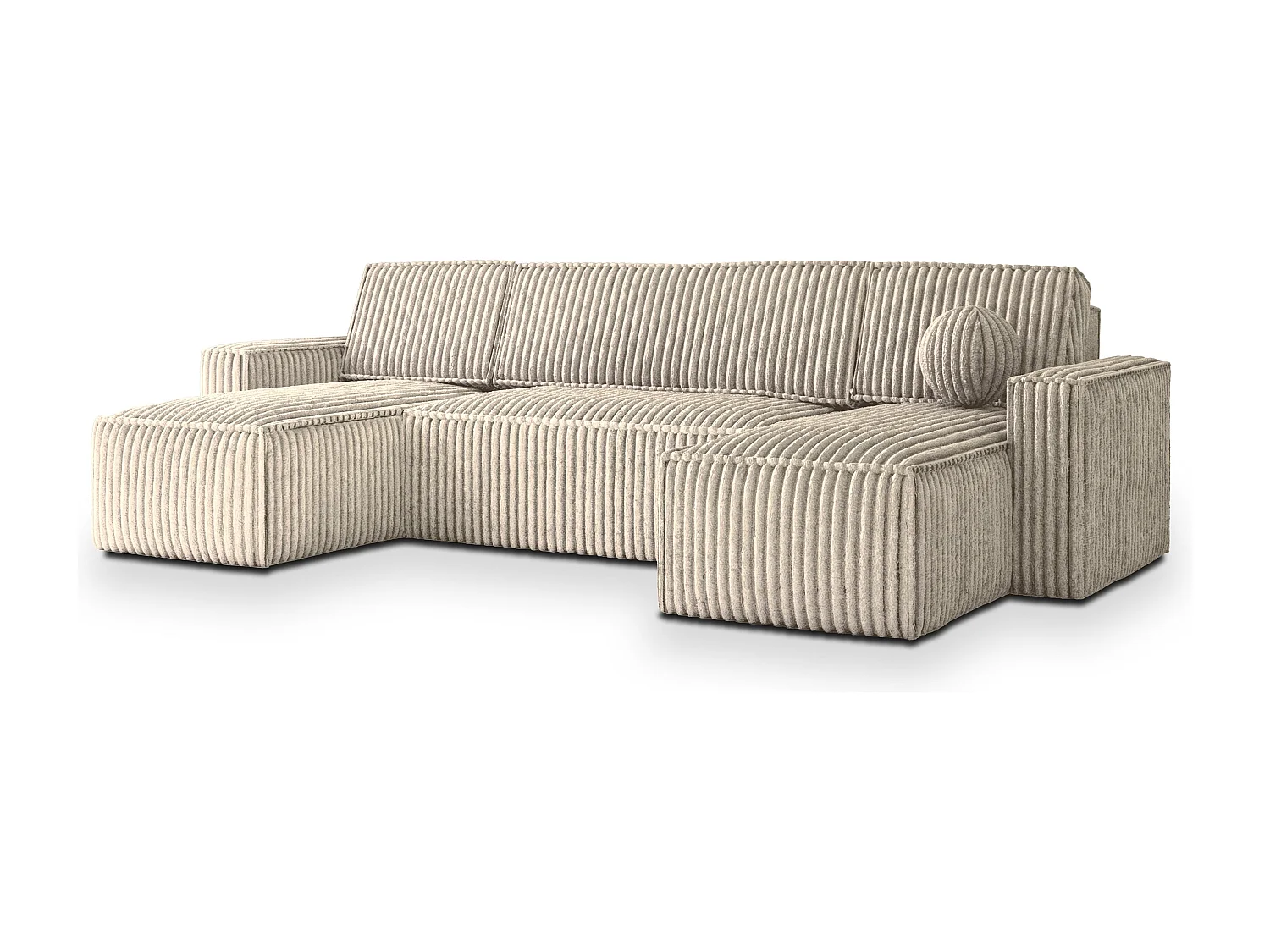 Canapé d'angle PESANO Crème en velours côtelé avec fonction de couchage