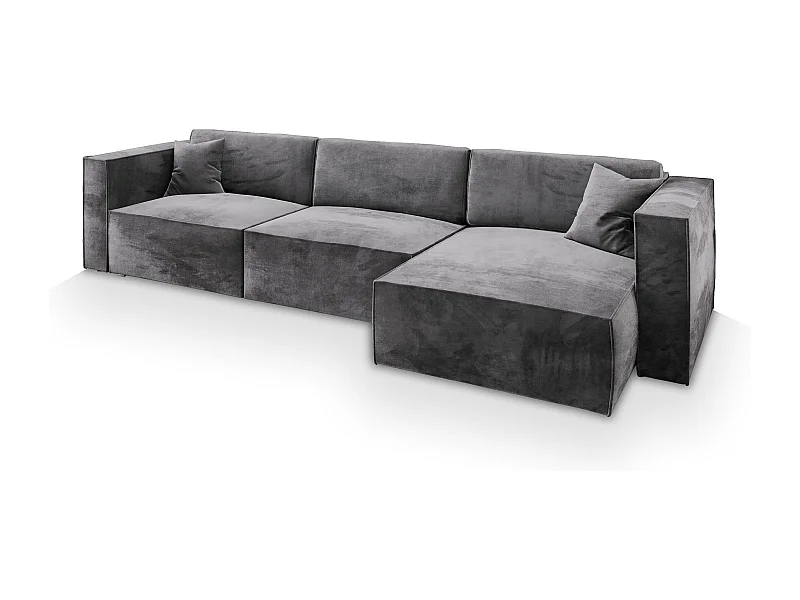 Canapé d'angle TOLMO Gris en velours avec fonction de couchage