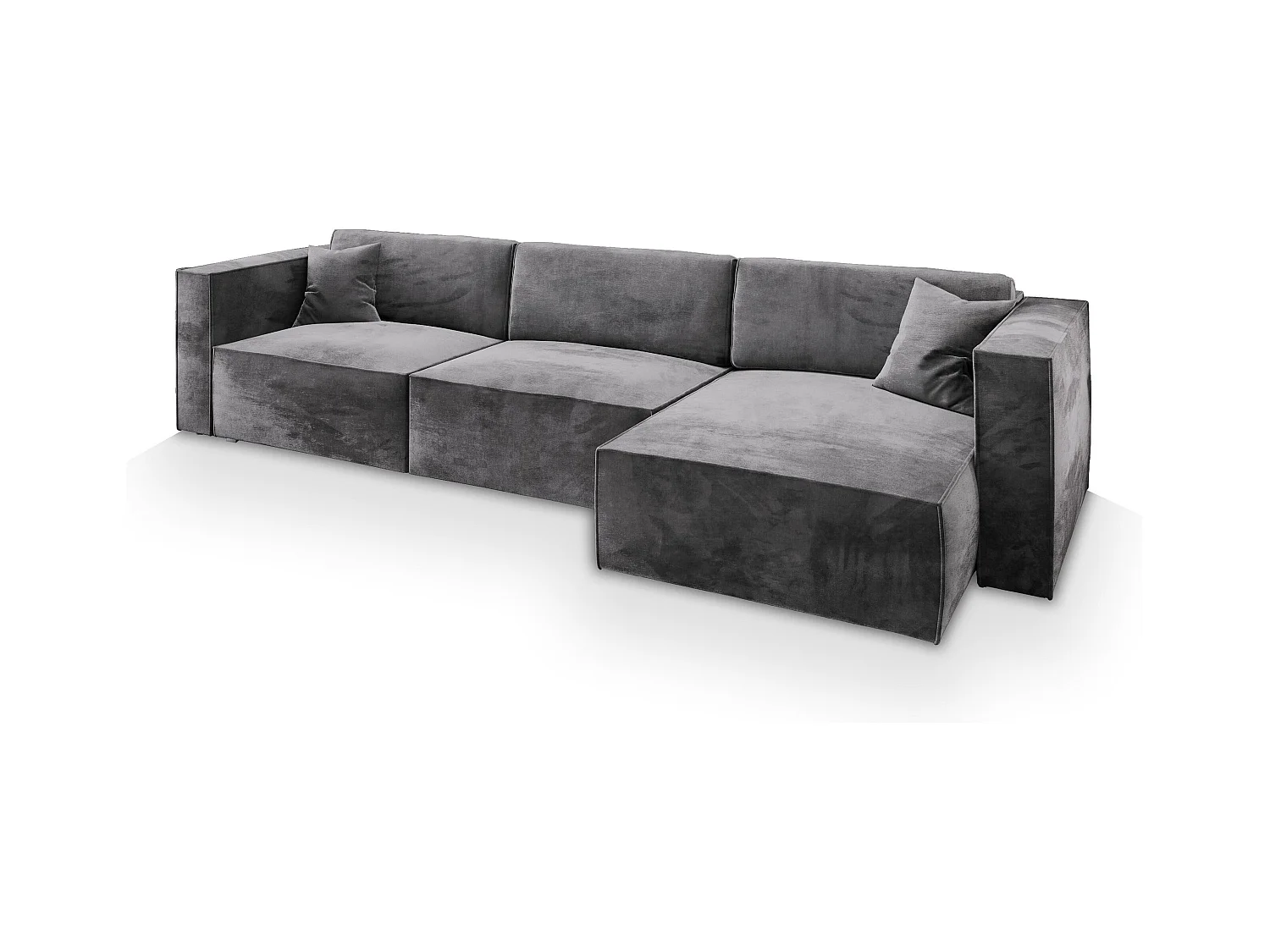 Canapé d'angle TOLMO Gris en velours avec fonction de couchage