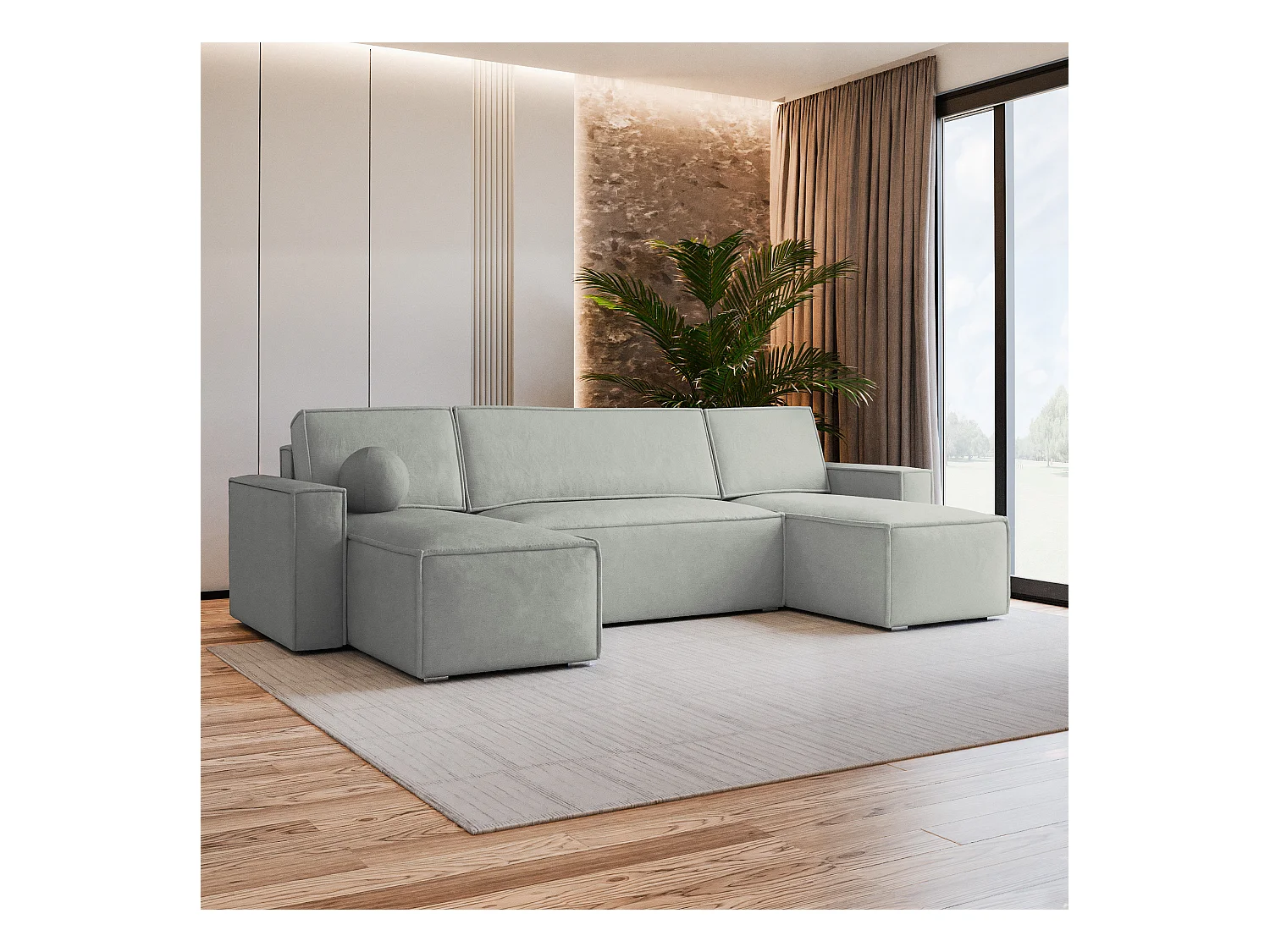 Canapé d'angle PESANO Gris clair en velours avec fonction de couchage