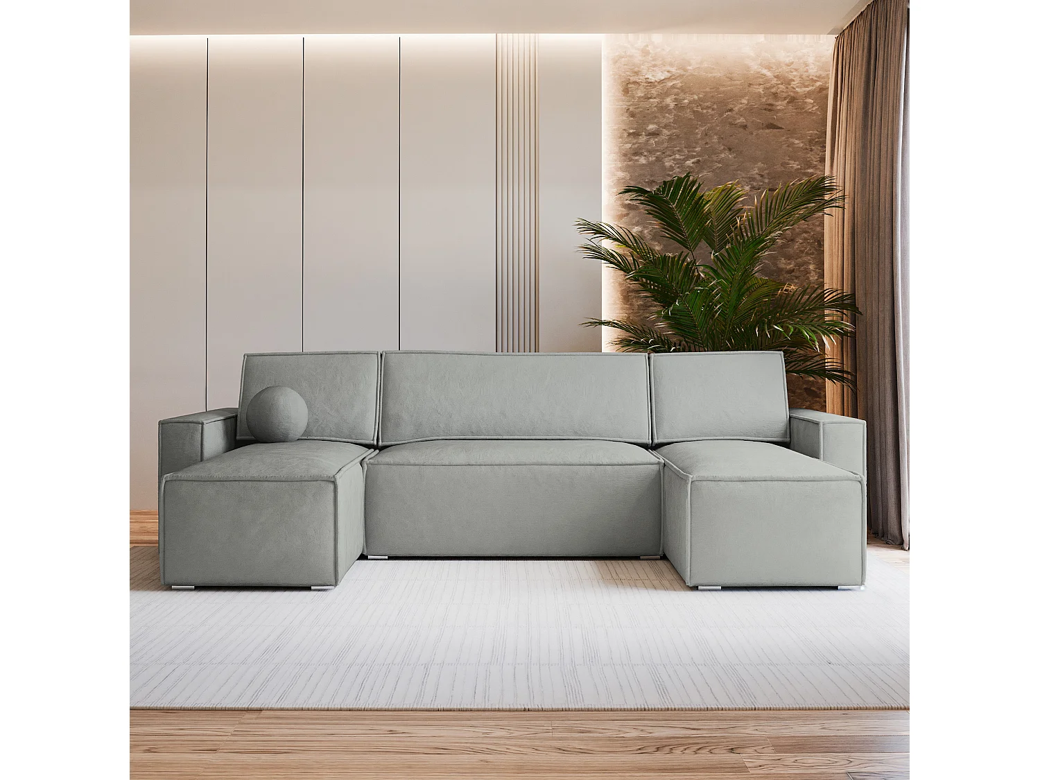 Canapé d'angle PESANO Gris clair en velours avec fonction de couchage