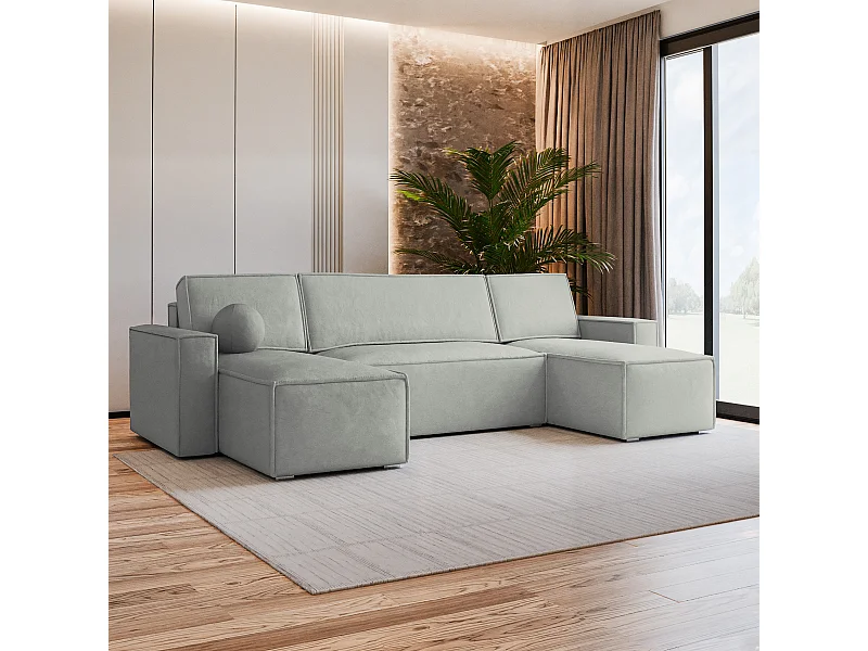 Canapé d'angle PESANO Gris clair en velours avec fonction de couchage