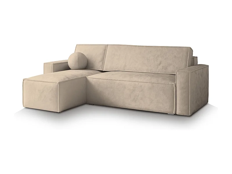 Canapé d'angle RAVELO Crème en velours avec fonction de couchage