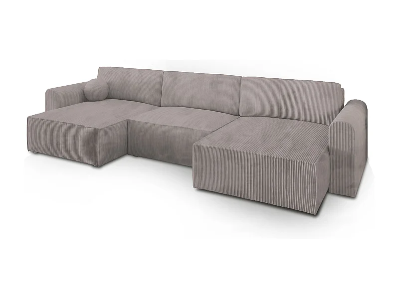 Canapé d'angle FENTO Beige en velours côtelé avec fonction de couchage